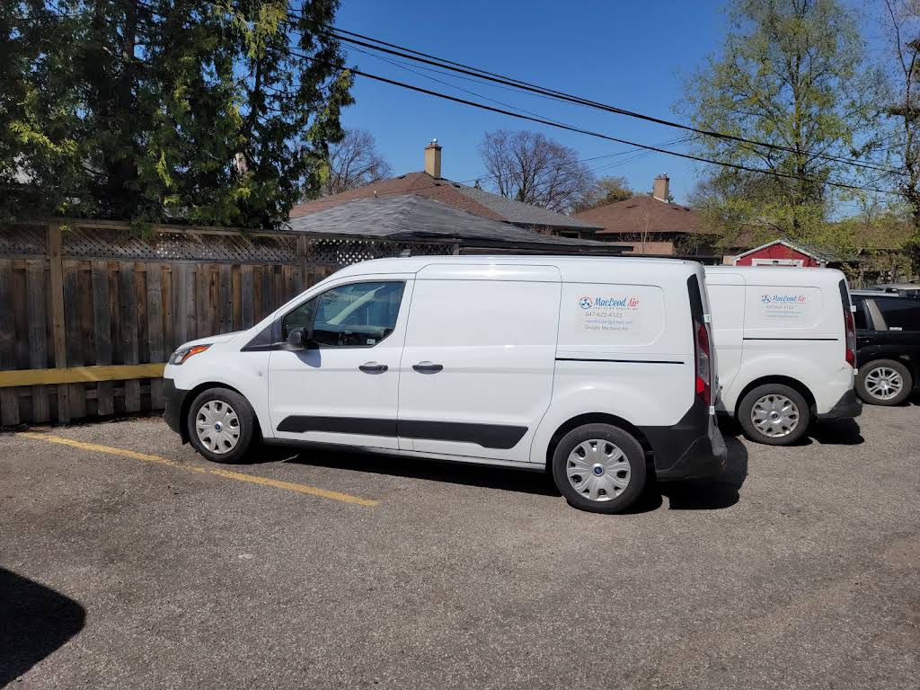 MacLeod Air Inc. branded service vehicles — fully stocked for same-day HVAC repairs across the GTA